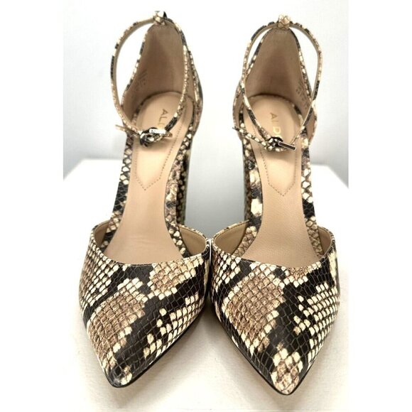 Aldo Nicholes Heels Snake Skin Print Leather Block Heel Pumps Womens Size 6.5 - Picture 2 of 9